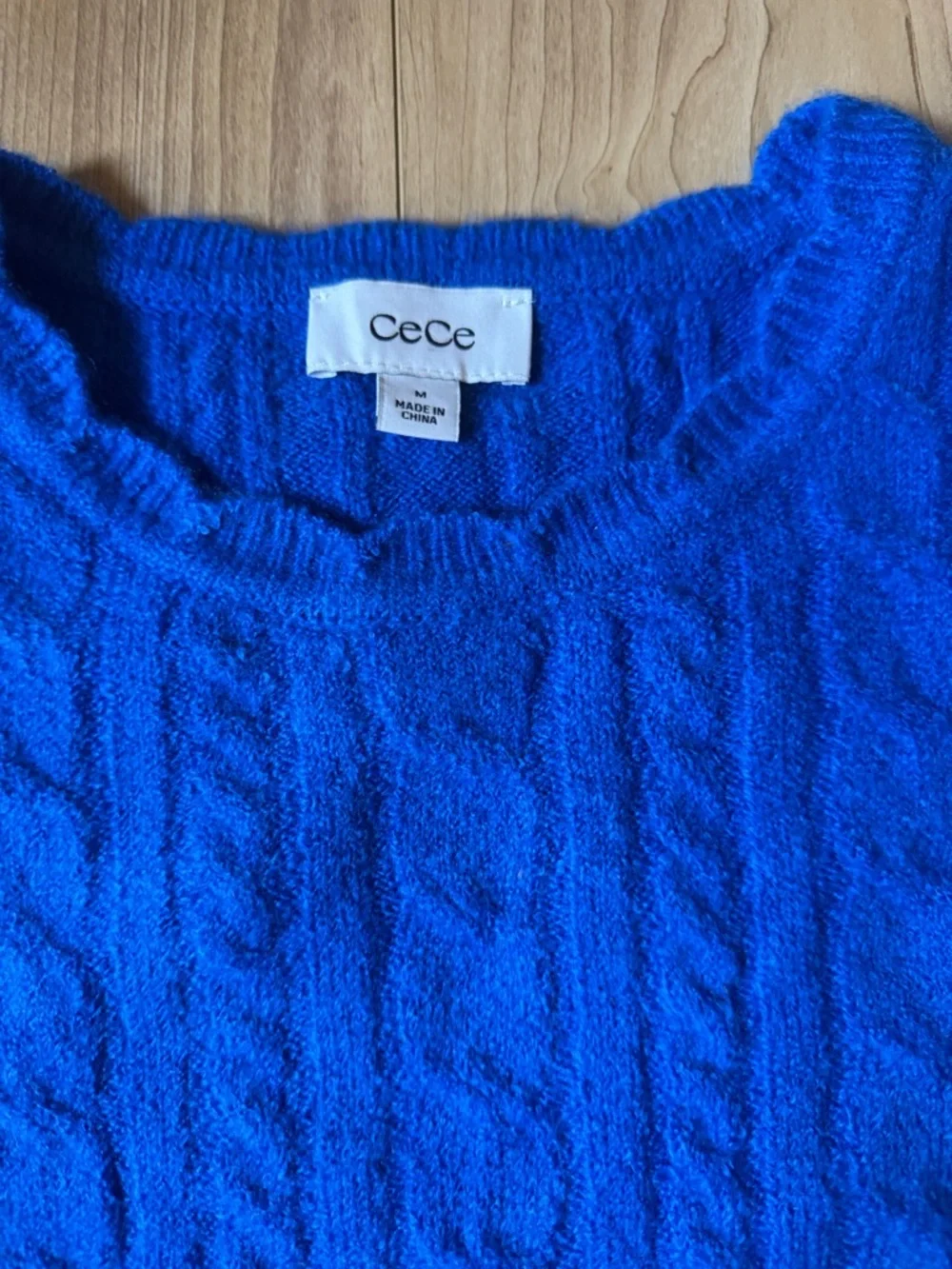 CeCe Bright Blue Cable-Knit Crewneck Sweater - Picture 2 of 3